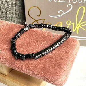 Park Lane Jewelry Serena Bracelet Hematite Tone Black Beaded W/ Rhinestone Bar